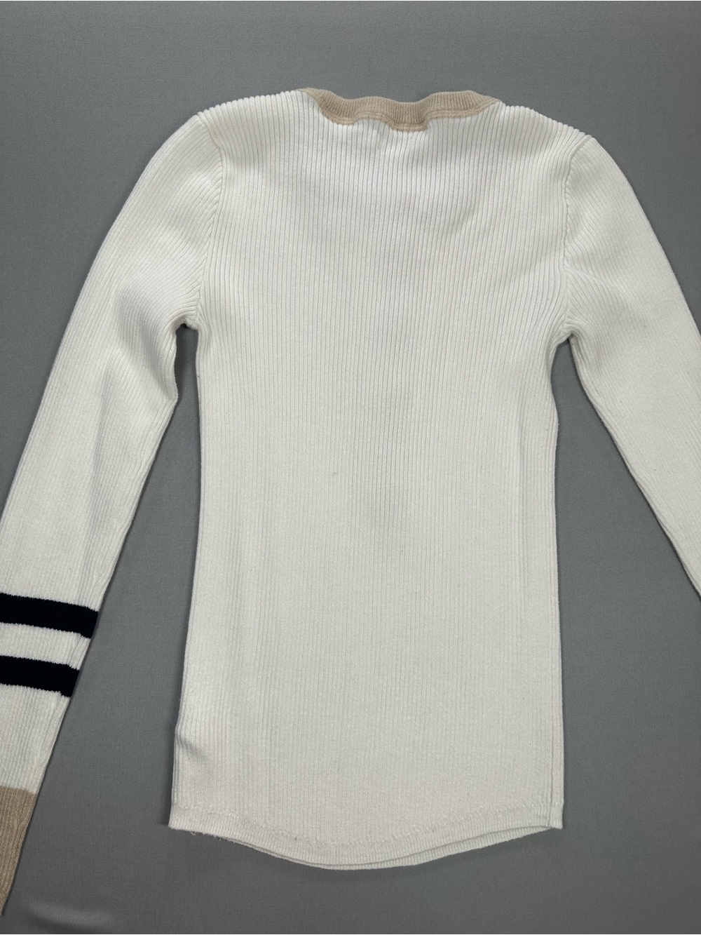 Faherty Mikki Henley Ribbed Sweater w/ Neutral Colorblocking - Fits XS (Label S) - Picture 13 of 15